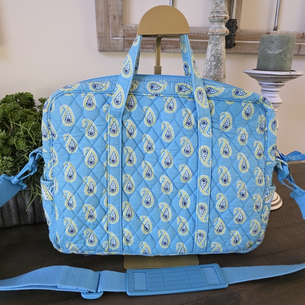 Vera Bradley Bermuda Blue Paisley Quilted Cotton Tote Messenger Laptop Bag - Picture 6 of 13
